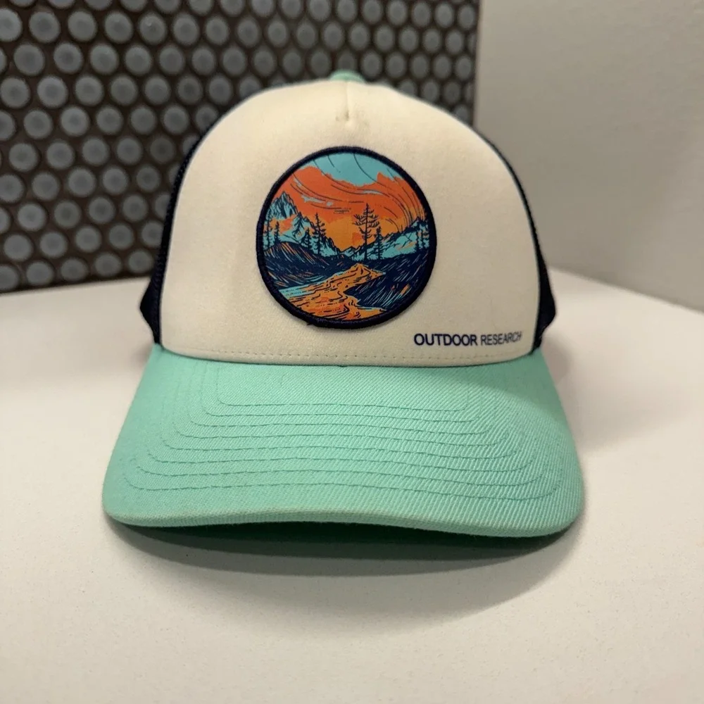 Outdoor Research Hat Cap Mens Trucker Snap Back Mesh‎ Back Graphic Logo OSFA